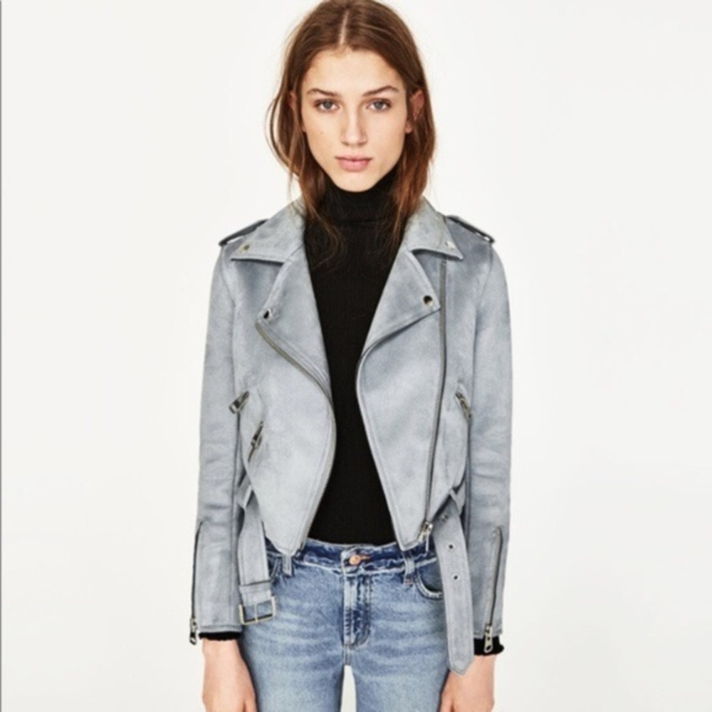Zara | Light Blue-Gray Moto Jacket